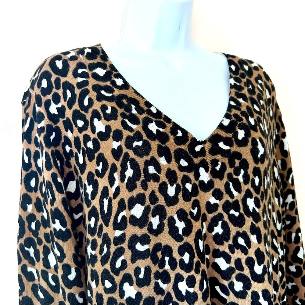 Michael Kors Brown Black Animal Print Knit Sweater Blouse Top Size XL EUC - Picture 3 of 7